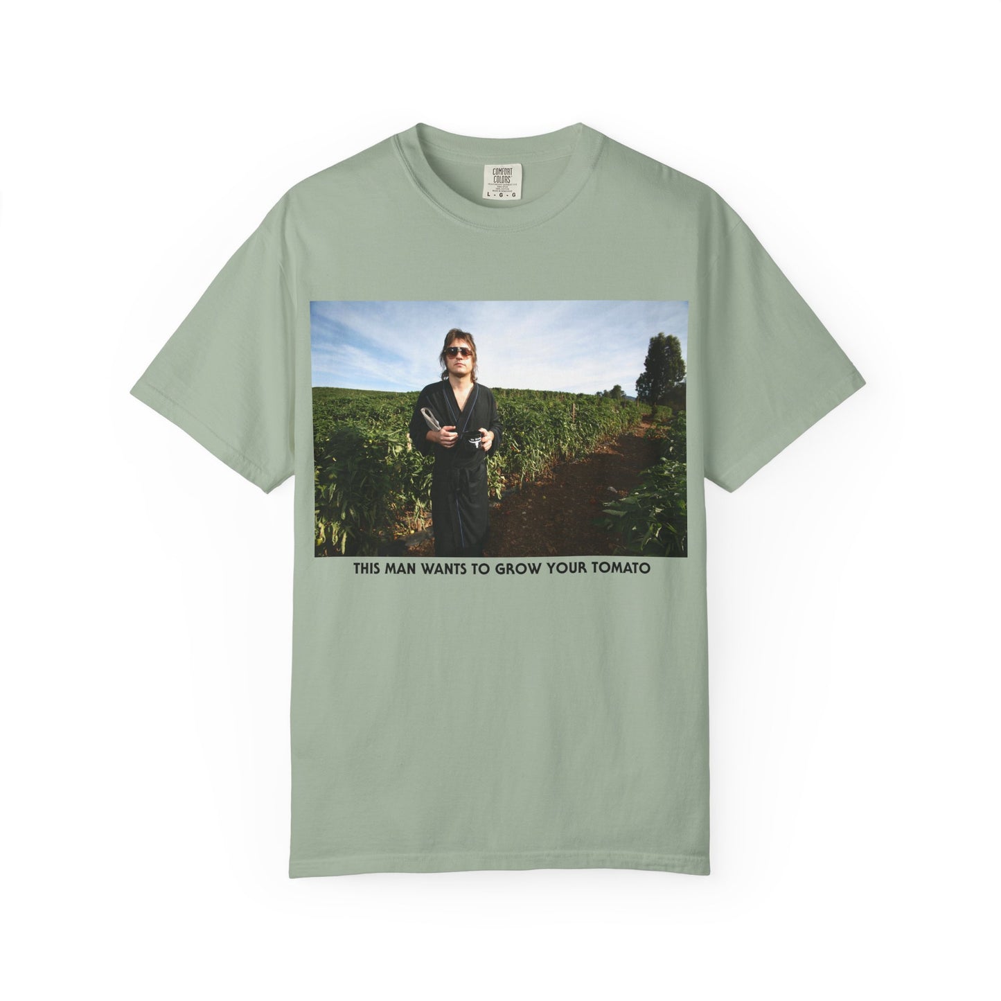 THIS MAN WANTS TO GROW YOUR TOMATO softstyle vintage softT‑Shirt — Scenic Portrait Tee with Caption