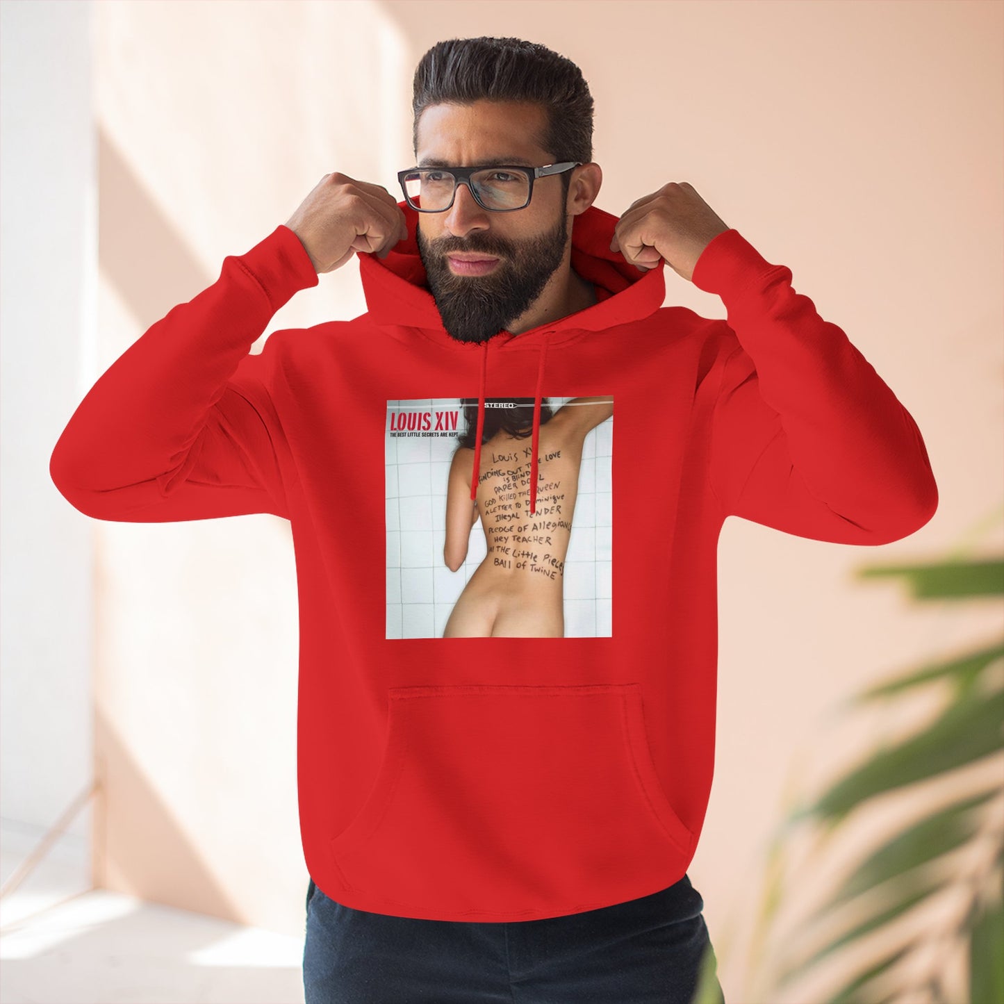 Three-Panel Fleece Hoodie — Retro Album Cover Back Tattoo Graphic Hoodie