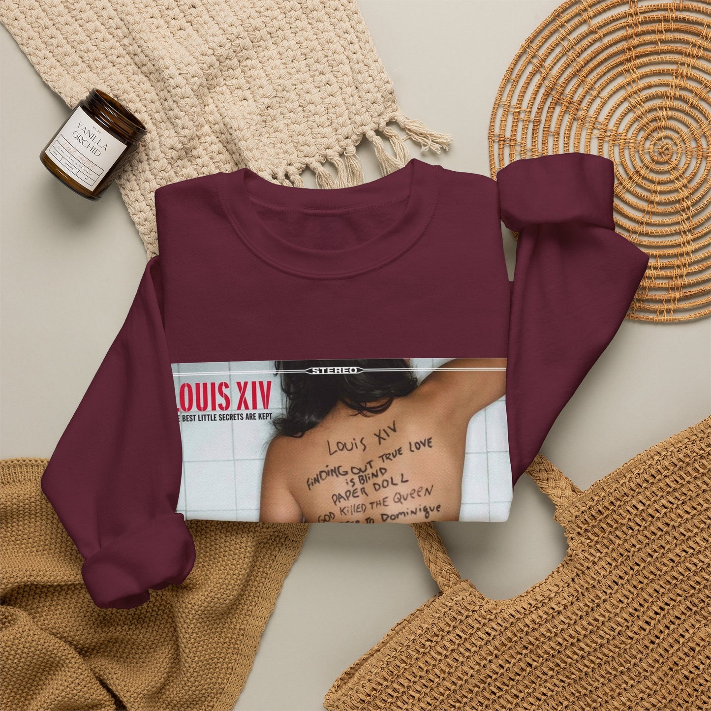Crewneck Sweatshirt - Louis XIV Album Art with Script Tattoo Design