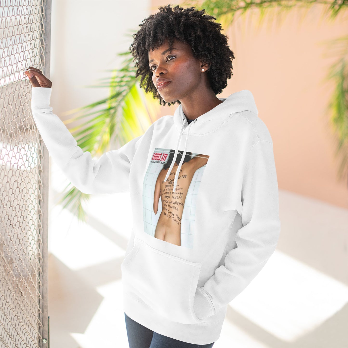 Three-Panel Fleece Hoodie — Retro Album Cover Back Tattoo Graphic Hoodie