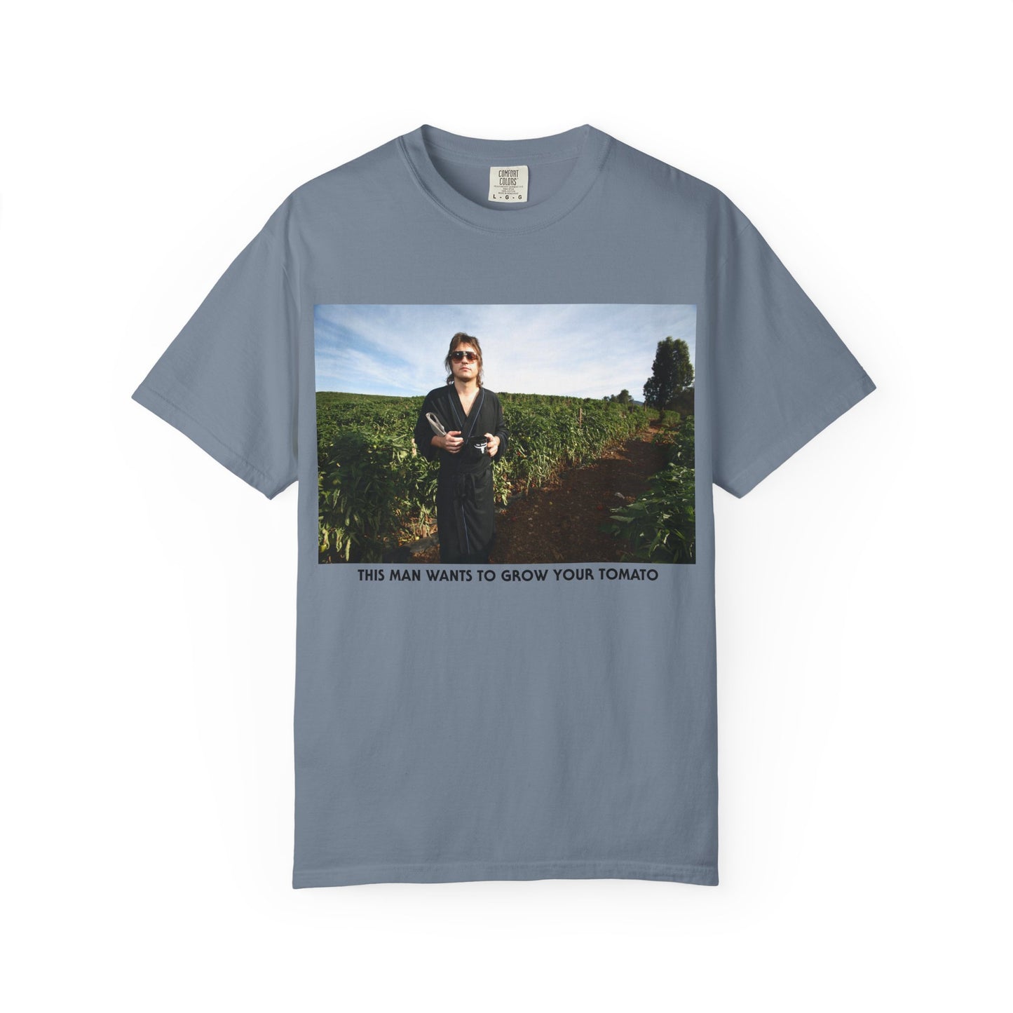 THIS MAN WANTS TO GROW YOUR TOMATO softstyle vintage softT‑Shirt — Scenic Portrait Tee with Caption