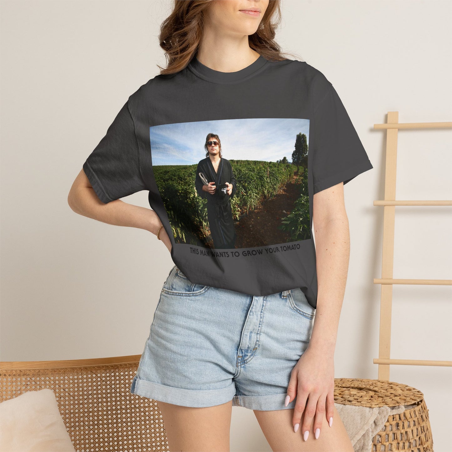 THIS MAN WANTS TO GROW YOUR TOMATO softstyle vintage softT‑Shirt — Scenic Portrait Tee with Caption