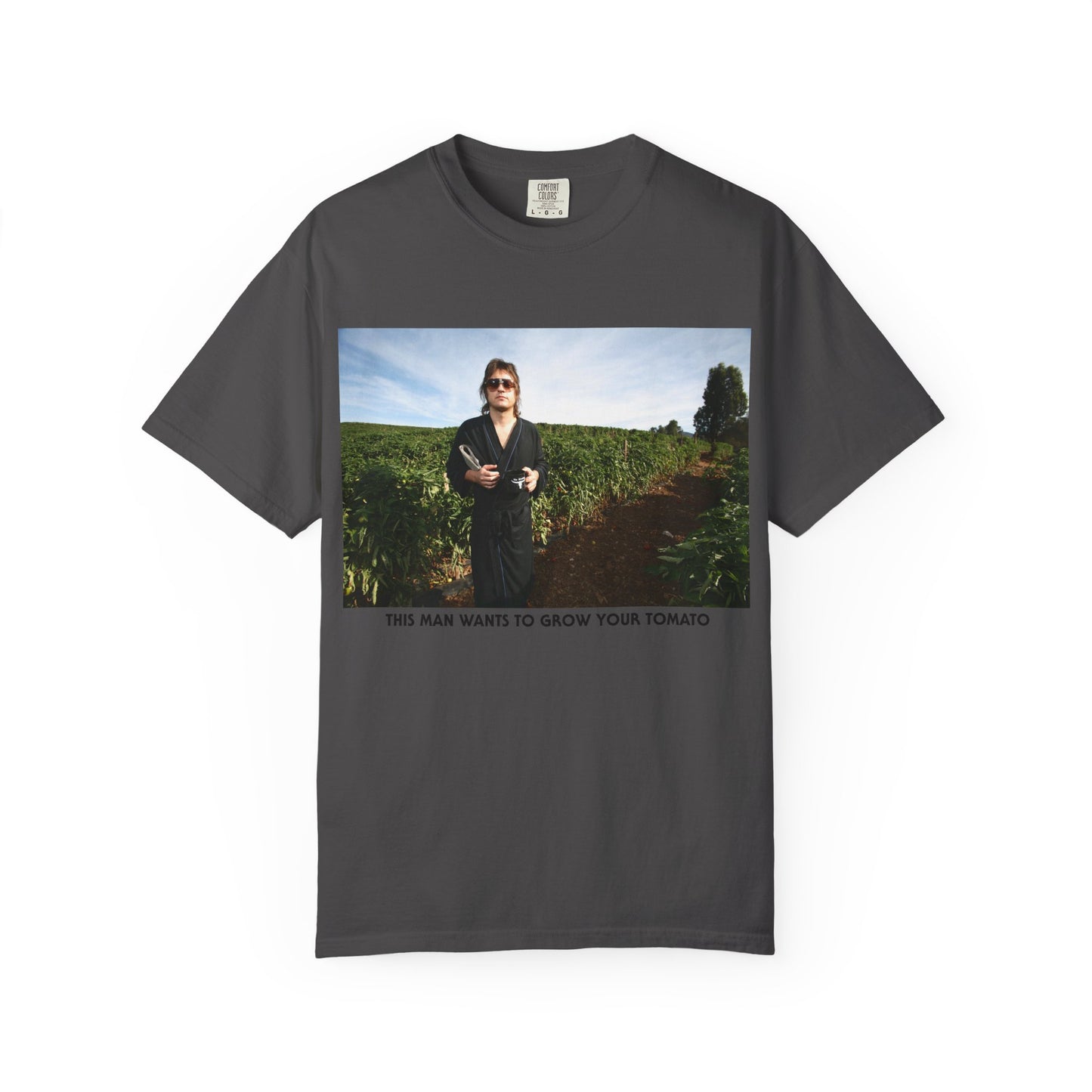 THIS MAN WANTS TO GROW YOUR TOMATO softstyle vintage softT‑Shirt — Scenic Portrait Tee with Caption