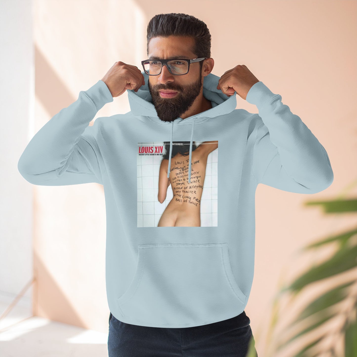 Three-Panel Fleece Hoodie — Retro Album Cover Back Tattoo Graphic Hoodie