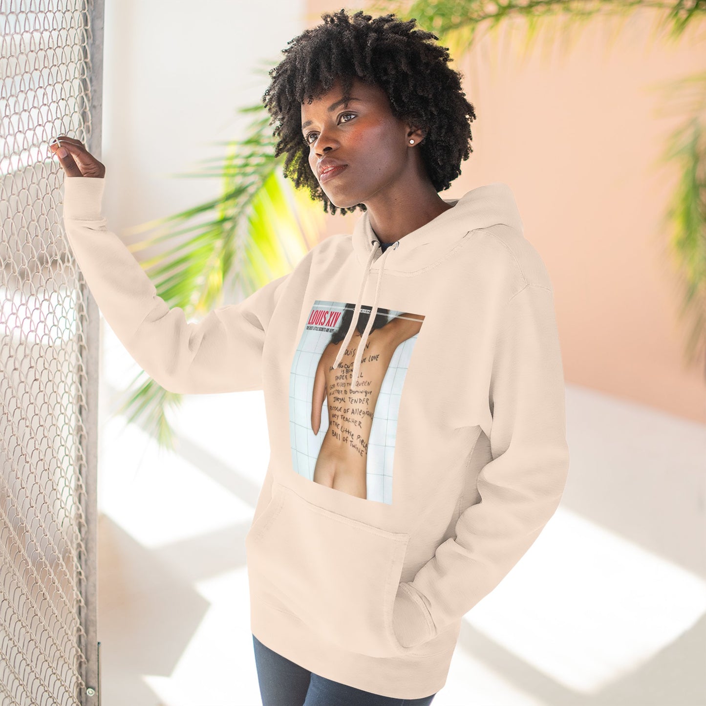 Three-Panel Fleece Hoodie — Retro Album Cover Back Tattoo Graphic Hoodie