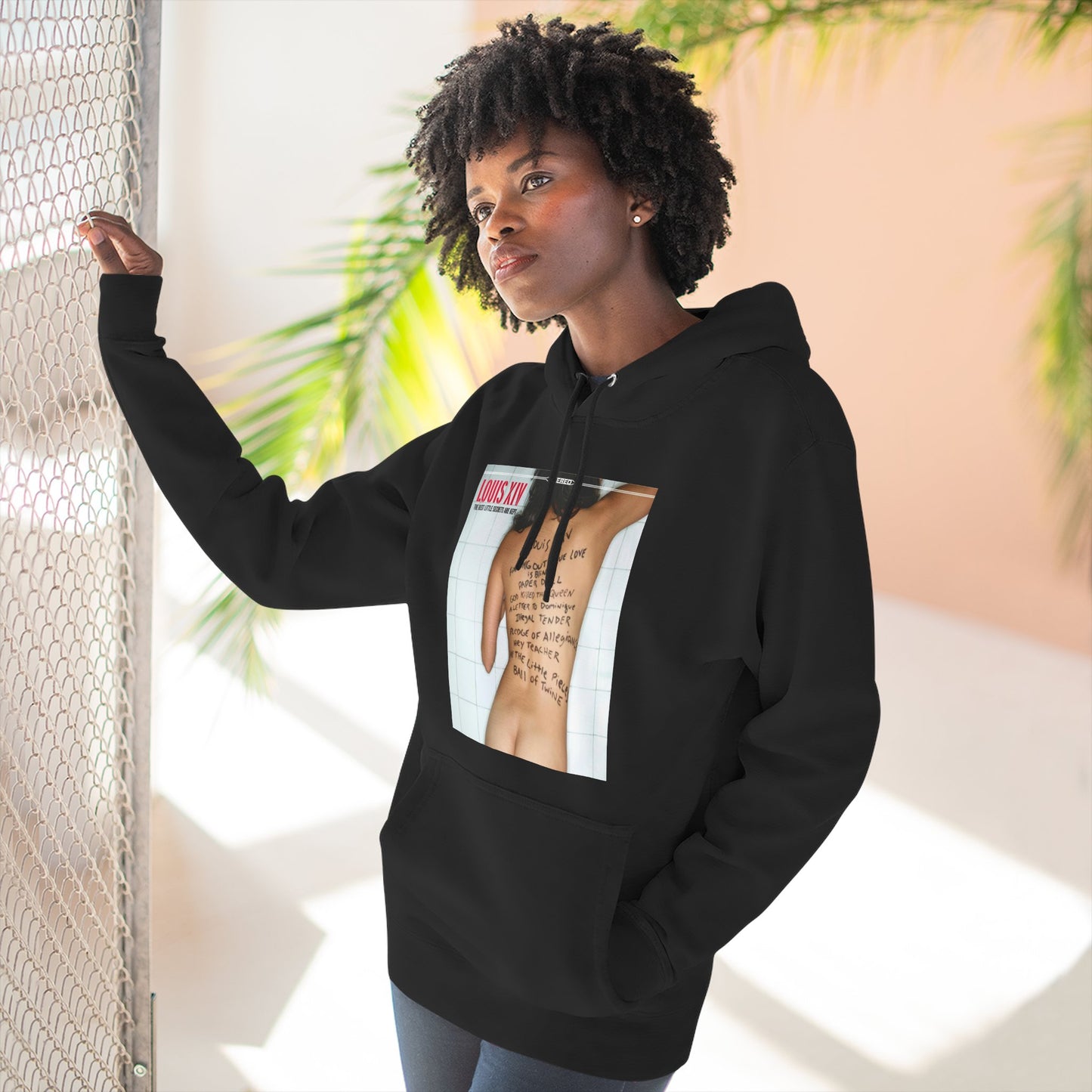 Three-Panel Fleece Hoodie — Retro Album Cover Back Tattoo Graphic Hoodie