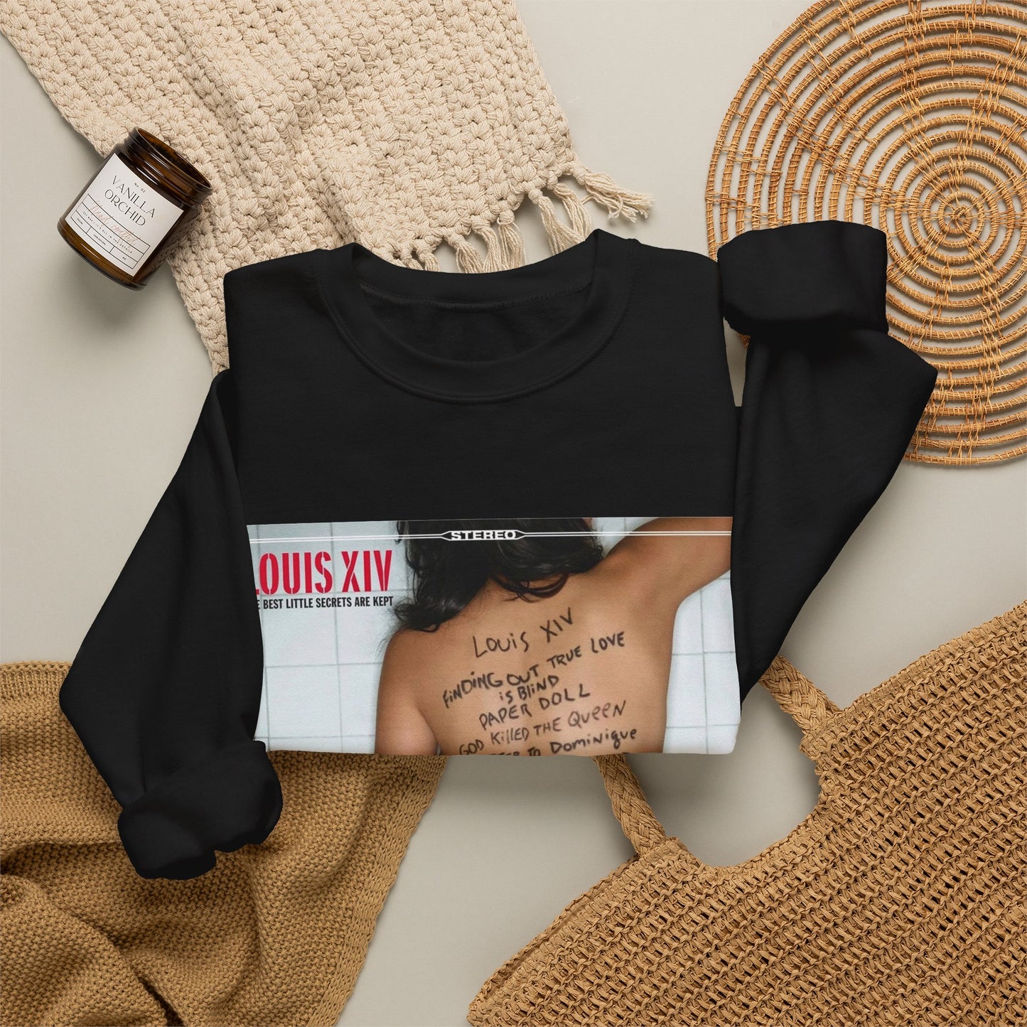 Crewneck Sweatshirt - Louis XIV Album Art with Script Tattoo Design