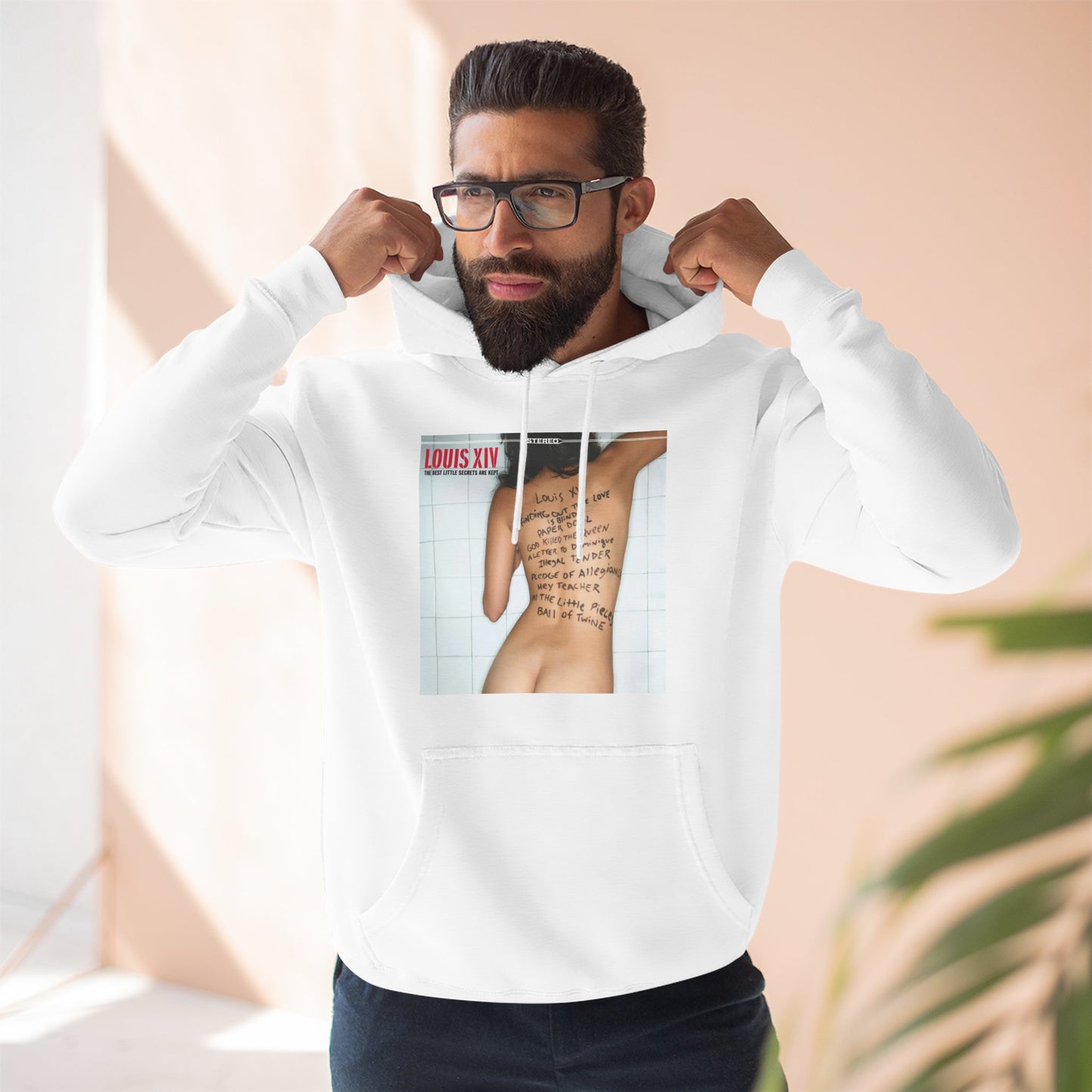 Three-Panel Fleece Hoodie — Retro Album Cover Back Tattoo Graphic Hoodie