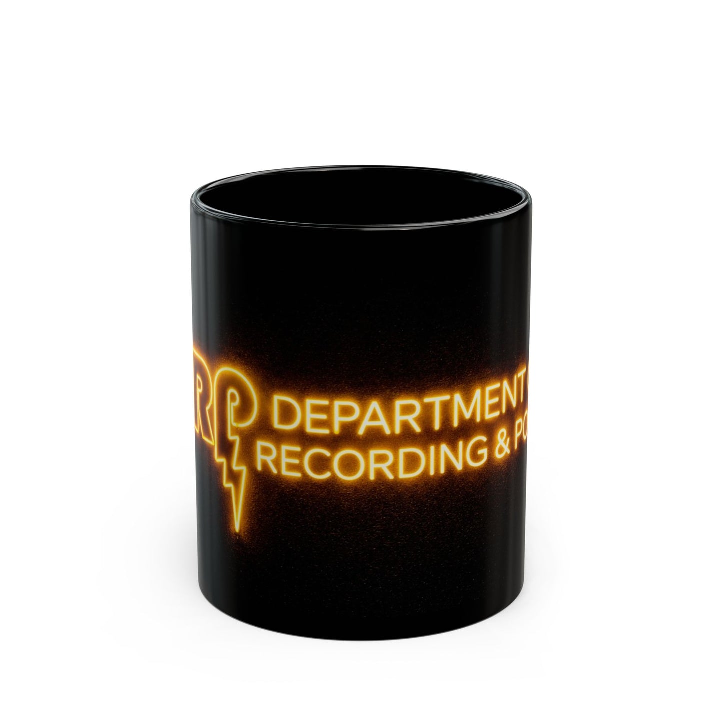Glow Neon Logo Mug — Department of Recording & Power Black Coffee Cup (11oz/15oz)