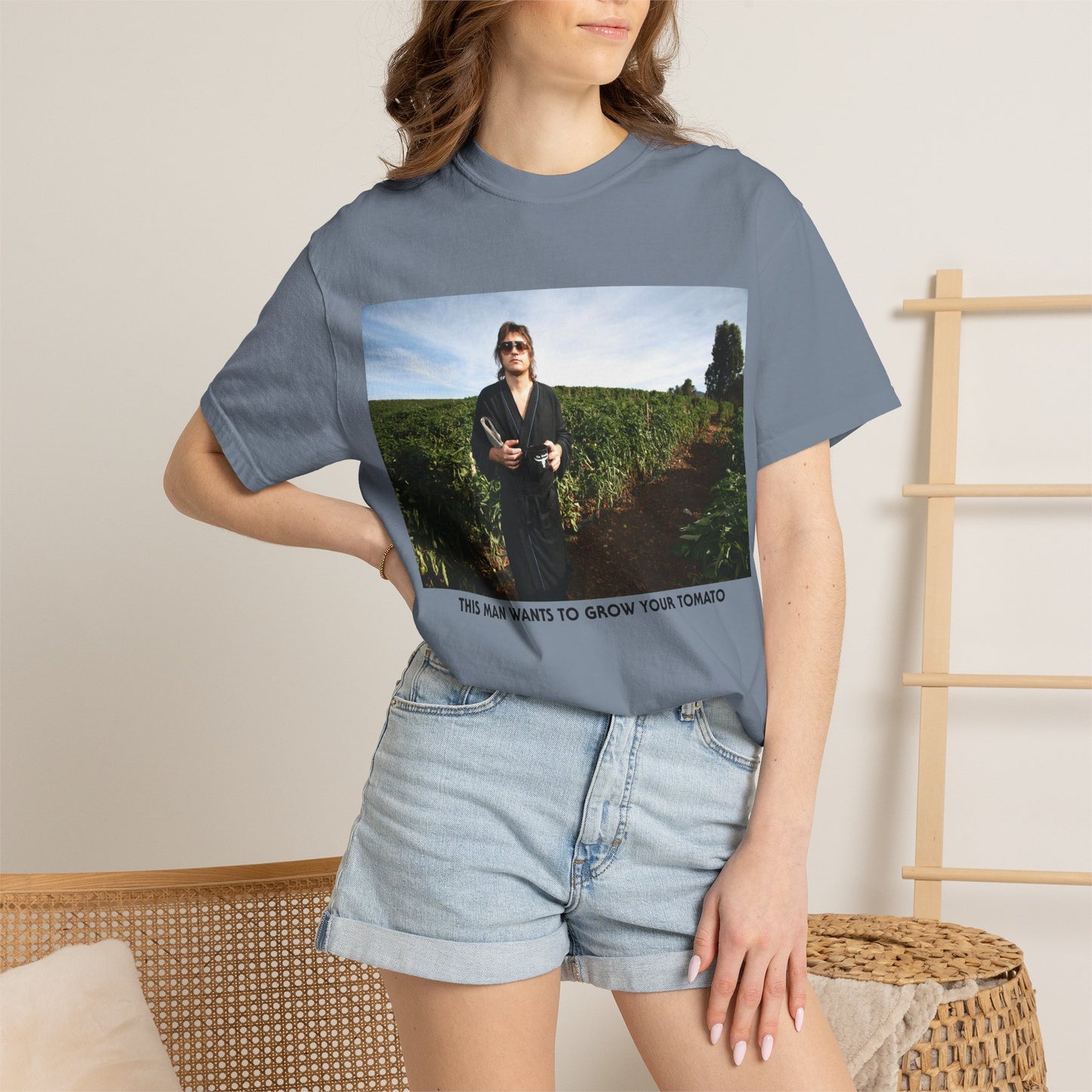 THIS MAN WANTS TO GROW YOUR TOMATO softstyle vintage softT‑Shirt — Scenic Portrait Tee with Caption
