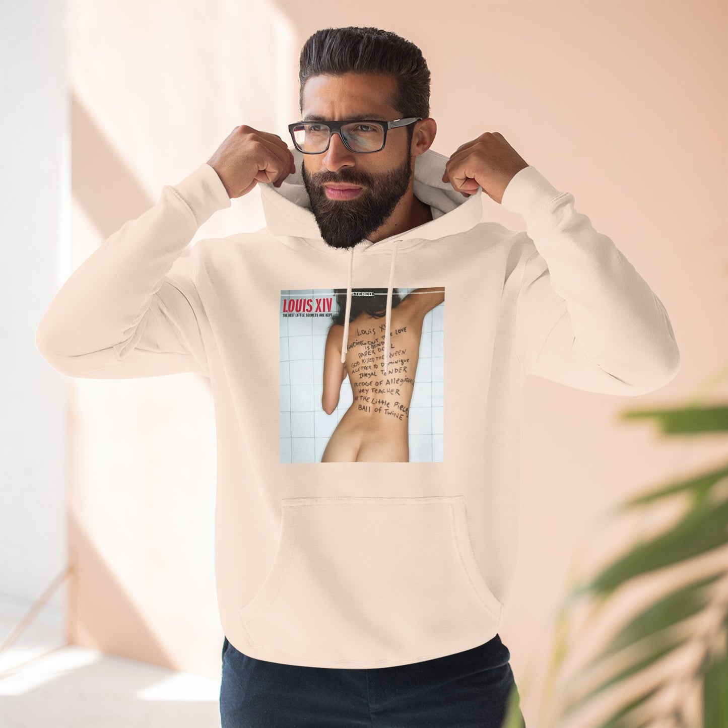 Three-Panel Fleece Hoodie — Retro Album Cover Back Tattoo Graphic Hoodie