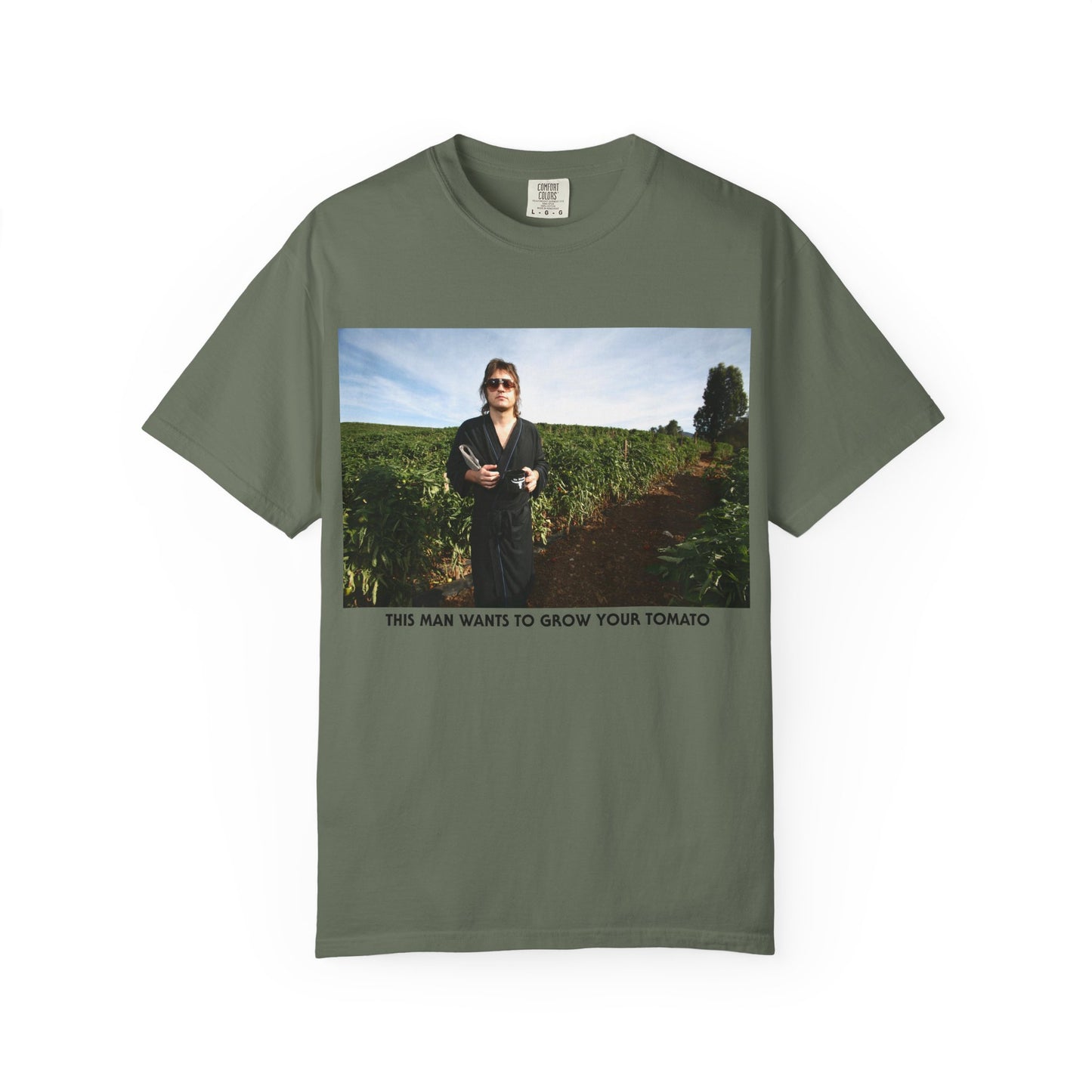 THIS MAN WANTS TO GROW YOUR TOMATO softstyle vintage softT‑Shirt — Scenic Portrait Tee with Caption