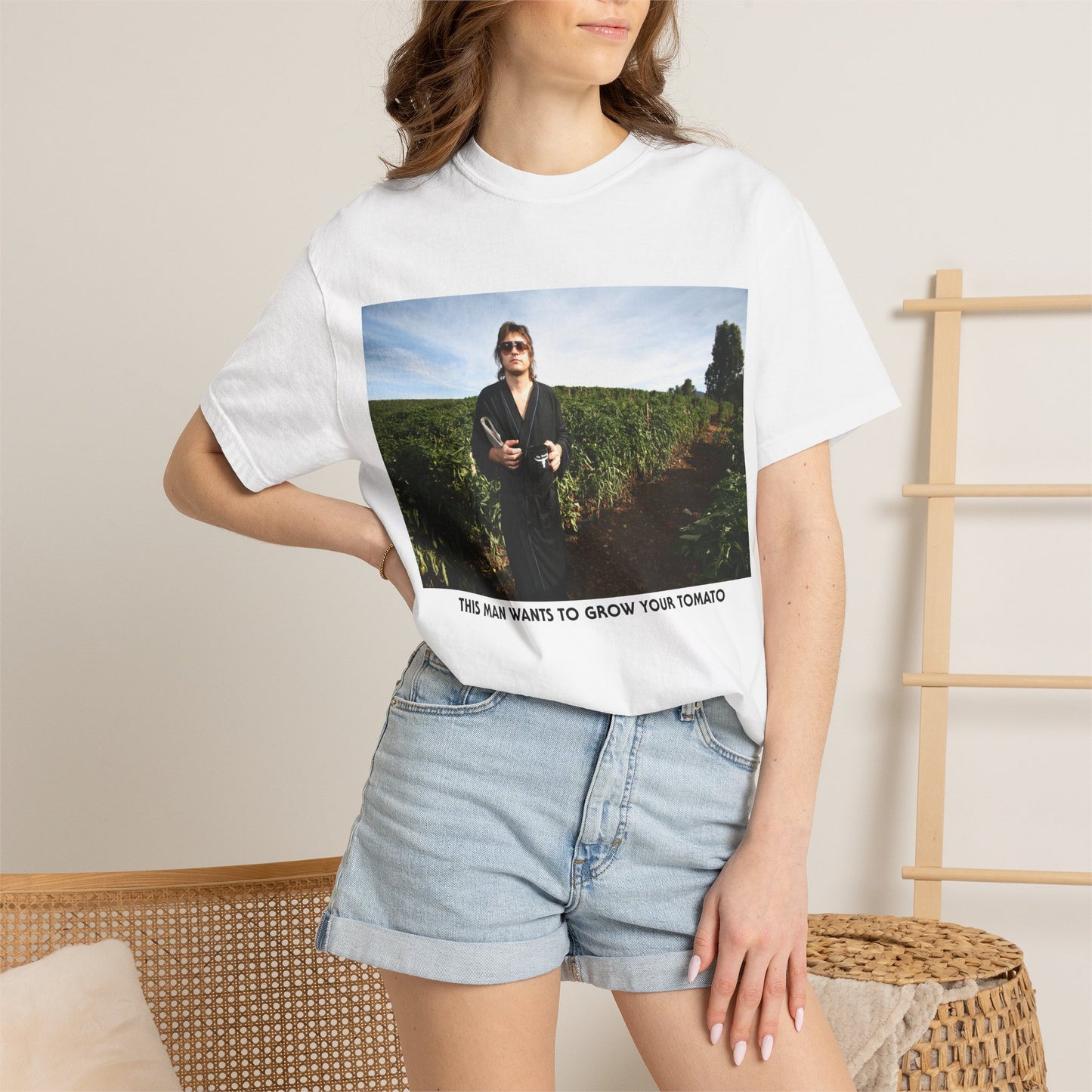 THIS MAN WANTS TO GROW YOUR TOMATO softstyle vintage softT‑Shirt — Scenic Portrait Tee with Caption